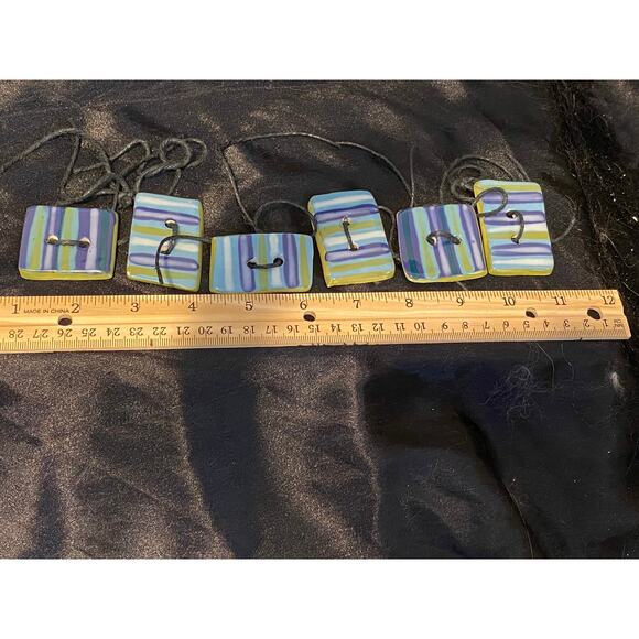 late 20th century Pottery napkin rings, blue/green/white, set of 6 - Picture 1 of 5